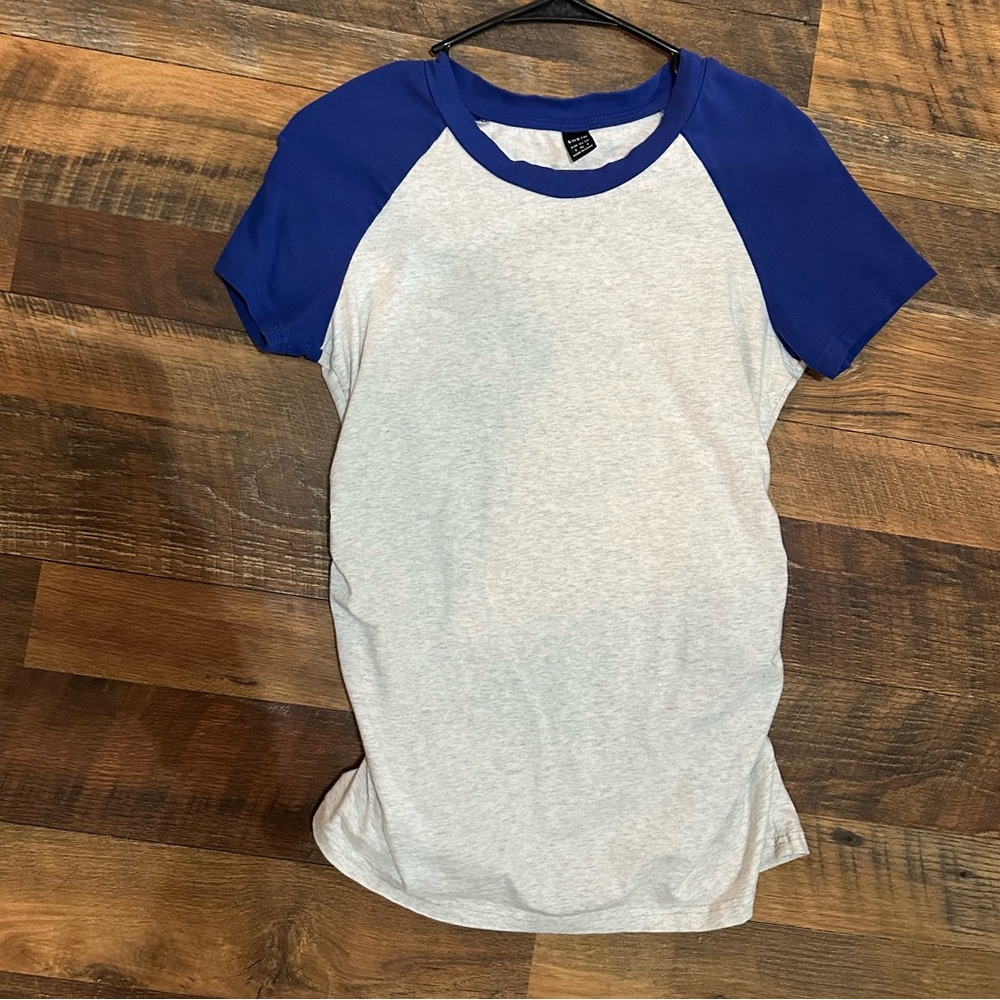 Blue and Gray Raglan Maternity T-Shirt